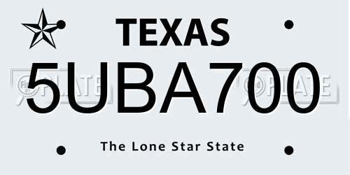 5UBA700 Texas License Plate