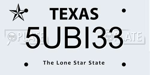 5UBI33 Texas License Plate