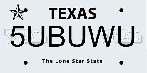 5UBUWU Texas License Plate