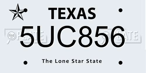 5UC856 Texas License Plate