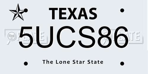 5UCS86 Texas License Plate