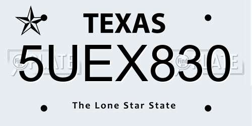 5UEX830 Texas License Plate