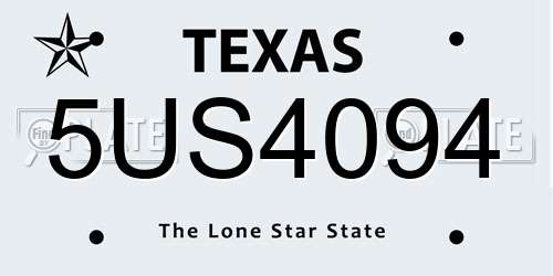 5US4094 Texas License Plate