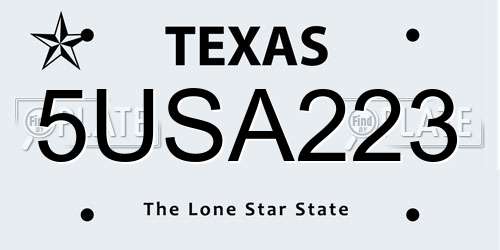 5USA223 Texas License Plate