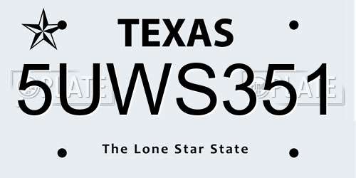 5UWS351 Texas License Plate