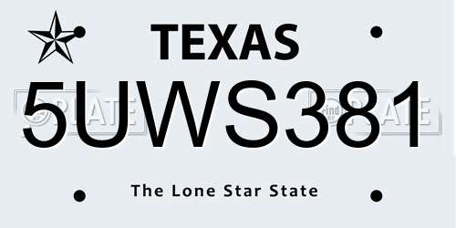 5UWS381 Texas License Plate