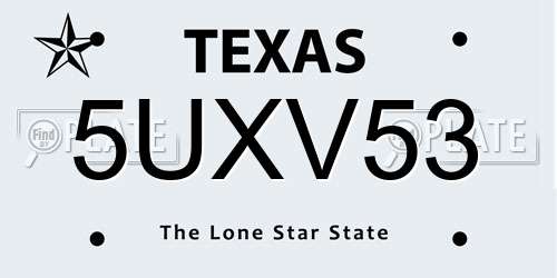 5UXV53 Texas License Plate