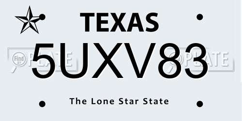5UXV83 Texas License Plate