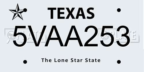 5VAA253 Texas License Plate