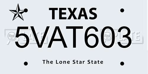 5VAT603 Texas License Plate