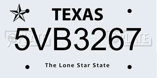 5VB3267 Texas License Plate