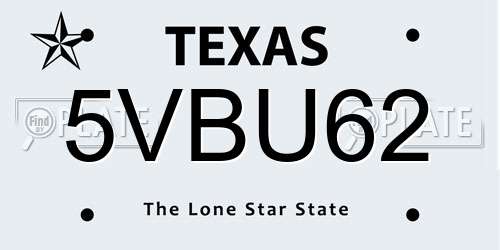 5VBU62 Texas License Plate