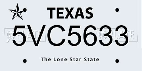 5VC5633 Texas License Plate