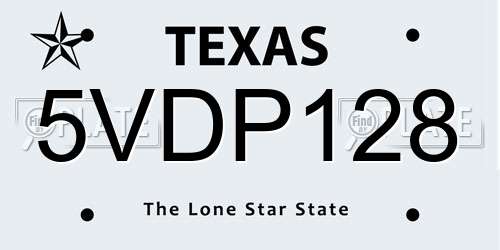 5VDP128 Texas License Plate