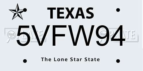 5VFW94 Texas License Plate