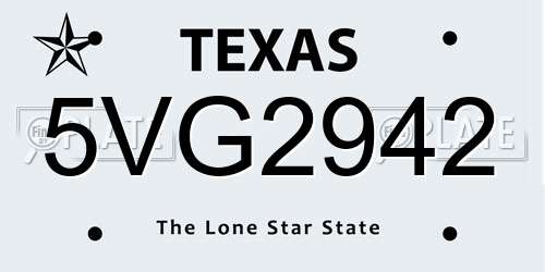 5VG2942 Texas License Plate