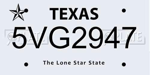 5VG2947 Texas License Plate