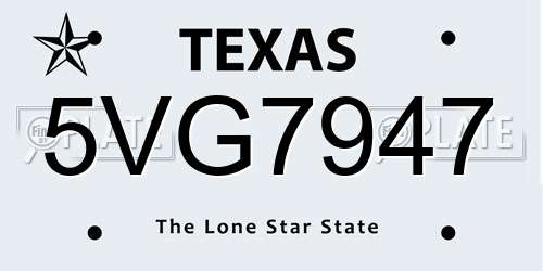 5VG7947 Texas License Plate