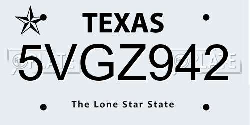 5VGZ942 Texas License Plate