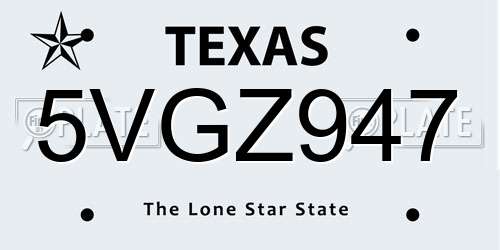 5VGZ947 Texas License Plate