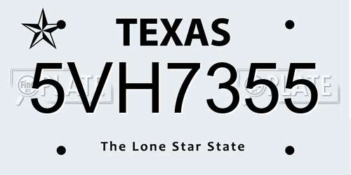 5VH7355 Texas License Plate