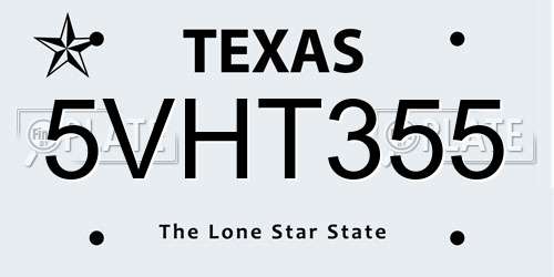 5VHT355 Texas License Plate