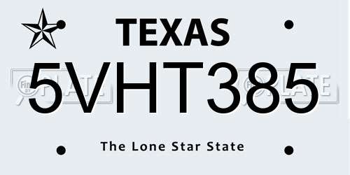 5VHT385 Texas License Plate