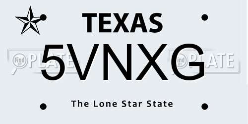 5VNXG Texas License Plate