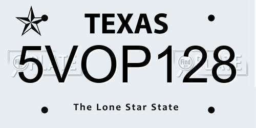 5VOP128 Texas License Plate