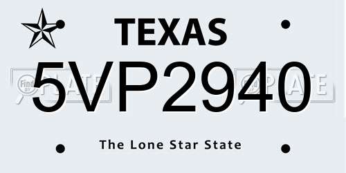 5VP2940 Texas License Plate