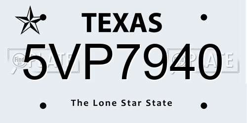 5VP7940 Texas License Plate