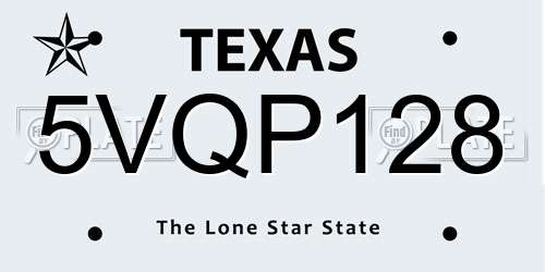 5VQP128 Texas License Plate