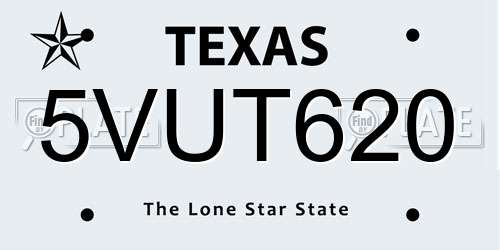 5VUT620 Texas License Plate