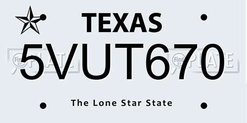 5VUT670 Texas License Plate