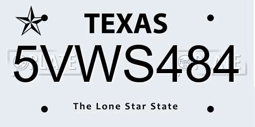 5VWS484 Texas License Plate
