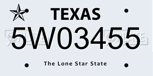 5W03455 Texas License Plate