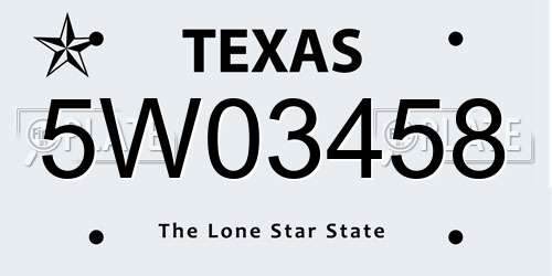 5W03458 Texas License Plate