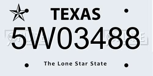5W03488 Texas License Plate