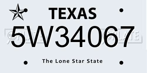 5W34067 Texas License Plate