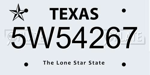 5W54267 Texas License Plate