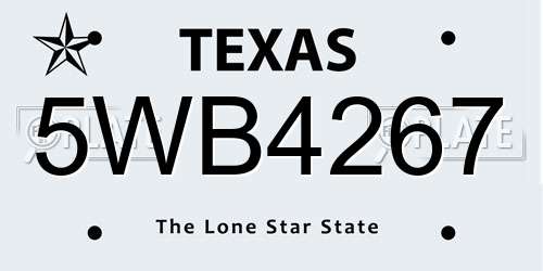 5WB4267 Texas License Plate