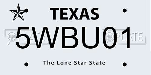 5WBU01 Texas License Plate
