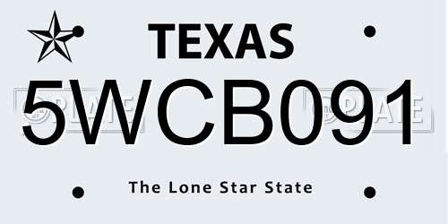 5WCB091 Texas License Plate