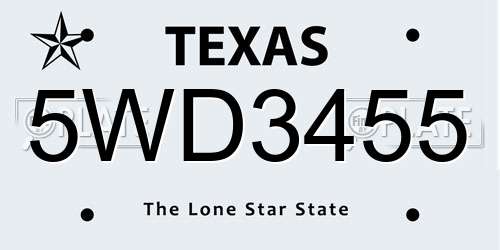 5WD3455 Texas License Plate