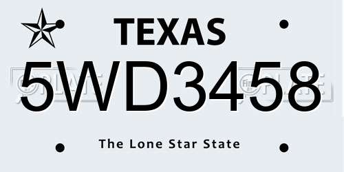 5WD3458 Texas License Plate