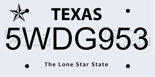 5WDG953 Texas License Plate