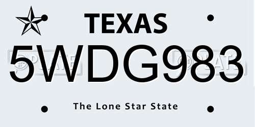 5WDG983 Texas License Plate