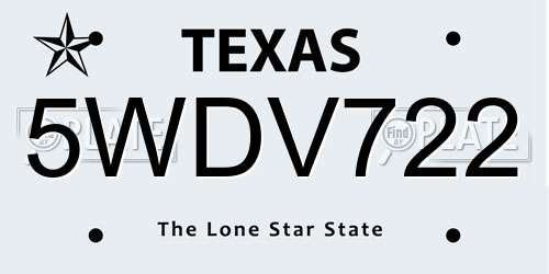 5WDV722 Texas License Plate
