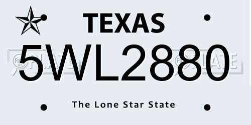 5WL2880 Texas License Plate