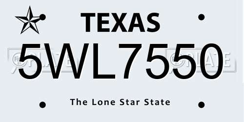5WL7550 Texas License Plate